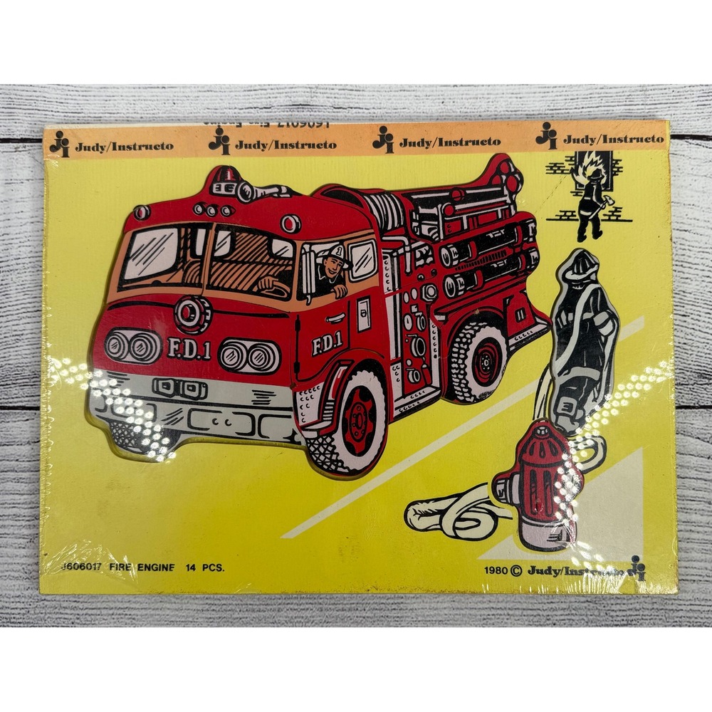 Vintage Judy Instructo Wood Puzzle 1980‎ Fire Engine